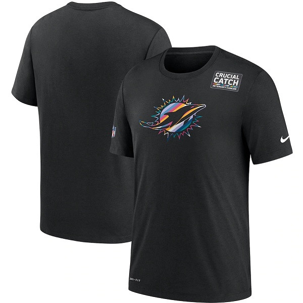 Men's Miami Dolphins 2020 Black Sideline Crucial Catch Performance NFL T-Shirt